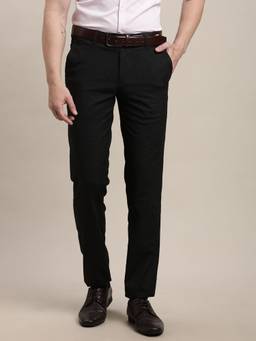 Turtle - Men Narrow Fit Checkered Polyviscose Stretch Black Formal Trouser