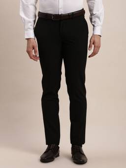 Turtle - Men Black Slim Fit Solid Flat Front 4 Way Stretch Formal Trouser