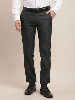 Turtle - Men Poly Viscose Stretch Grey Solid Straight Fit Formal Trouser