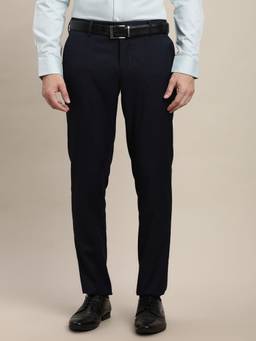 Turtle - Men Navy Blue Sf Solid Flat Front Terry Rayon Formal Trouser