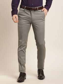Turtle - Men Grey Slim Fit Flat Front Polyviscose Formal Trouser