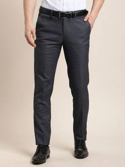 Turtle - Men Navy Blue Slim Fit Flat Front Polyviscose Formal Trouser