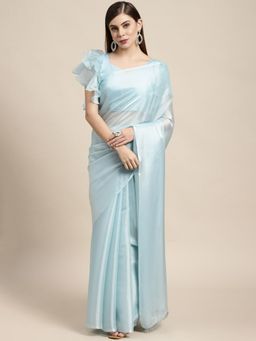 Odette - Blue Plain Saree with Unstitched Blouse
