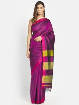 Fabindia - Purple Silk Woven Saree without Blouse
