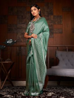 Odette - Green Colour Traditional Wear Raw Silk Saree with Unstitched Blouse