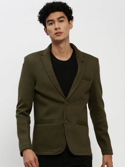 SHOWOFF - Mens Notched Lapel Olive Single Breasted Slim Fit Blazer