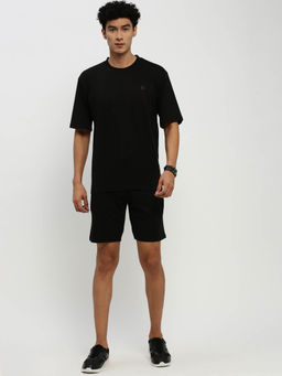SHOWOFF - Mens Short Sleeves Solid Black Round Neck Co-Ord (Set of 2)