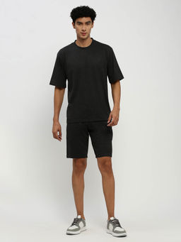 SHOWOFF - Mens Short Sleeves Solid Charcoal Round Neck Co-Ord (Set of 2)