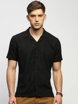 SHOWOFFFF - Mens Short Sleeves Solid Black Slim Fit Comfort Shirt