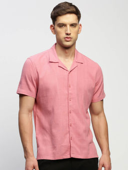 SHOWOFF - Mens Short Sleeves Solid Rose Slim Fit Comfort Shirt