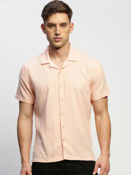 SHOWOFFFF - Mens Short Sleeves Solid Peach Slim Fit Comfort Shirt