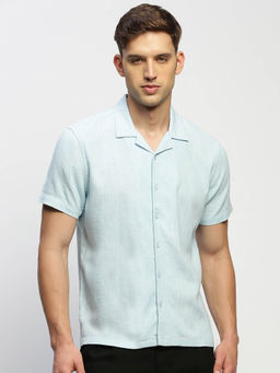 SHOWOFFFF - Mens Short Sleeves Solid Blue Slim Fit Comfort Shirt