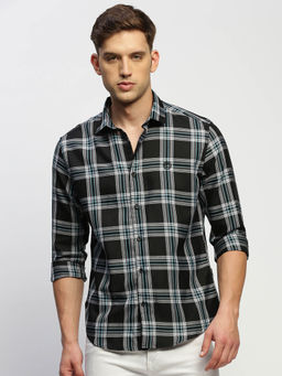SHOWOFF - Mens Long Sleeves Checked Black Slim Fit Classic Shirt