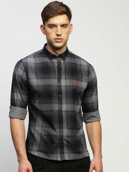 SHOWOFFFF - Mens Long Sleeves Checked Navy Blue Slim Fit Standard Shirt