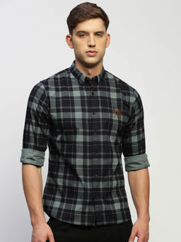 SHOWOFF - Mens Long Sleeves Checked Black Slim Fit Standard Shirt