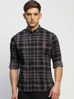SHOWOFFFF - Mens Long Sleeves Checked Grey Slim Fit Standard Shirt