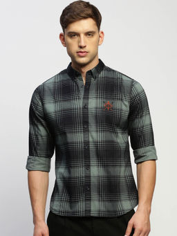 SHOWOFFFF - Mens Long Sleeves Checked Sea Green Slim Fit Standard Shirt