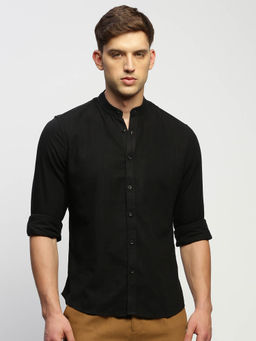 SHOWOFFFF - Mens Long Sleeves Solid Black Slim Fit Comfort Shirt