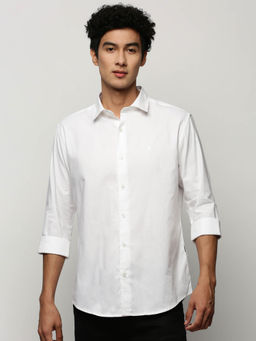 SHOWOFFFF - Mens Long Sleeves Solid White Slim Fit Premium Shirt