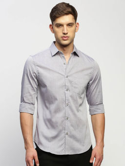SHOWOFFFF - Mens Long Sleeves Solid Grey Slim Fit Smart Shirt