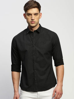 SHOWOFFFF - Mens Long Sleeves Striped Charcoal Slim Fit Premium Shirt
