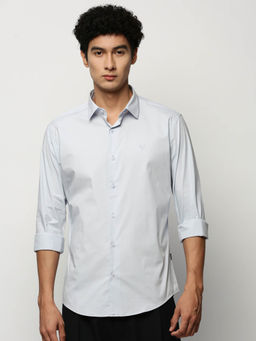 SHOWOFFFF - Mens Long Sleeves Solid Blue Slim Fit Premium Shirt