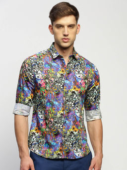 SHOWOFF - Mens Long Sleeves Printed Multi-Color Slim Fit Standard Shirt