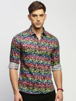 SHOWOFF - Mens Long Sleeves Printed Black Slim Fit Standard Shirt