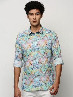 SHOWOFFFF - Mens Long Sleeves Printed Multi-Color Slim Fit Smart Shirt