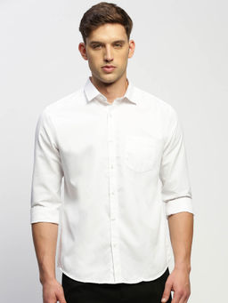 SHOWOFFFF - Mens Long Sleeves Solid White Slim Fit Standard Shirt