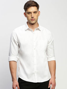 SHOWOFFFF - Mens Long Sleeves Solid White Slim Fit Standard Shirt