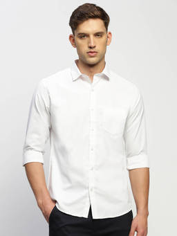 SHOWOFFFF - Mens Long Sleeves Solid White Slim Fit Standard Shirt
