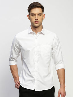 SHOWOFFFF - Mens Long Sleeves Solid White Slim Fit Standard Shirt