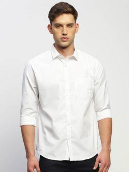SHOWOFF - Mens Long Sleeves Solid White Slim Fit Standard Shirt