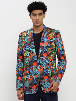 SHOWOFF - Mens Notched Lapel Orange Single Breasted Slim Fit Blazer