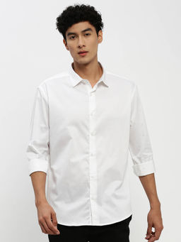 SHOWOFF - Mens Long Sleeves Spread Collar White Solid Premium Shirt