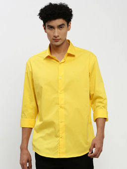 SHOWOFF - Mens Long Sleeves Spread Collar Yellow Solid Premium Shirt