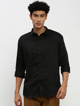 SHOWOFF - Mens Long Sleeves Spread Collar Black Solid Premium Shirt