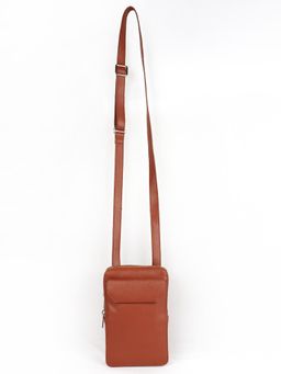 The House Of Ganges - Vertical Vegan Leather Mobile Sling Bag - Tan (S)