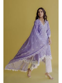 Old Marigold - Noor Lavender Cotton Floral Kurta With Pant And Dupatta (Set of 3)
