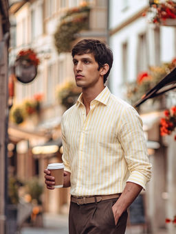 Rare Rabbit - Yellow Stripes Collar Neck Shirt
