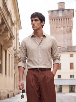 Rare Rabbit - Men Beige Cotton Blend Collar Neck Shirt