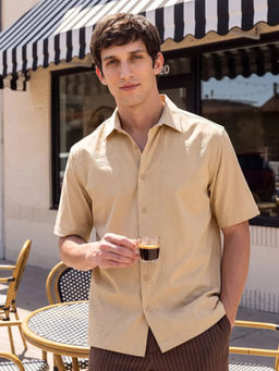 Rare Rabbit - Beige Embroidered Regular Fit Shirt
