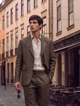 Rare Rabbit - Brown Linen Solid Party Blazer