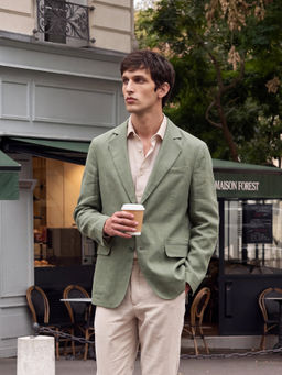 Rare Rabbit - Green Linen Solid Party Blazer