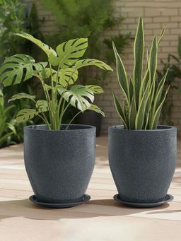 Kuber Industries - Round Rotomould 9 Inch Flower Pot with Tray & Drainage Hole Luna - Grey (Pack of 2)