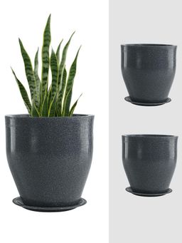 Kuber Industries - Round Rotomould 9 Inch Flower Pot with Tray & Drainage Hole Luna - Grey (Pack of 3)