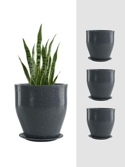 Kuber Industries - Round Rotomould 9 Inch Flower Pot with Tray & Drainage Hole Luna - Grey (Pack of 4)