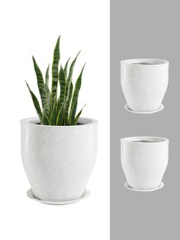Kuber Industries - Round Rotomould 9 Inch Flower Pot with Tray White (Pack of 3)