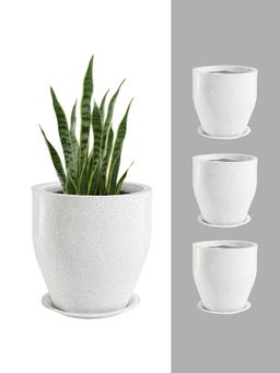 Kuber Industries - Round Rotomould 9 Inch Flower Pot with Tray White (Pack of 4)